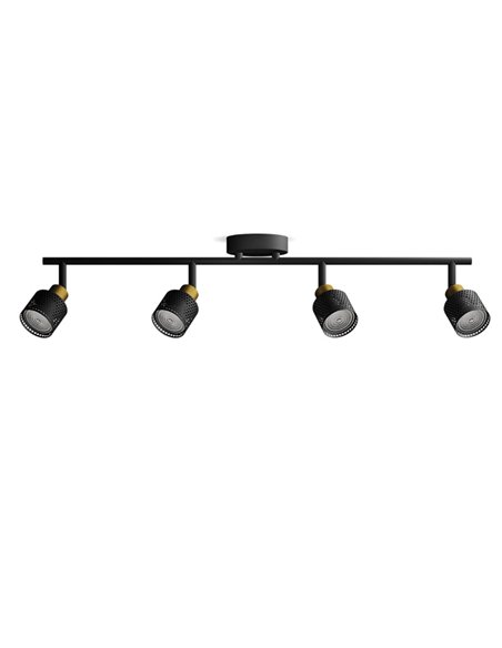 Regleta de 4 Focos estilo industrial perforado NIALL negro y latón, 4xGU10 (No incl.), ClickFix