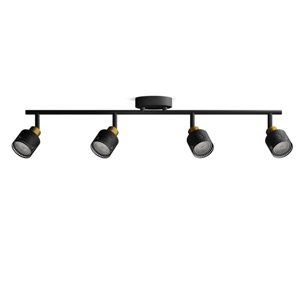Regleta de 4 Focos estilo industrial perforado NIALL negro y latón, 4xGU10 (No incl.), ClickFix