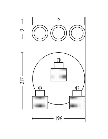 Plafón con 3 Focos estilo industrial perforado NIALL negro y latón, 2xGU10 (No incl.), ClickFix