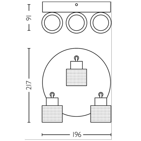 Plafón con 3 Focos estilo industrial perforado NIALL negro y latón, 2xGU10 (No incl.), ClickFix