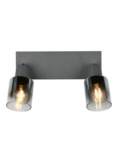 Barrette de Plafond Orientable 2 Spots CADIZ Abat-jour Fumé 2xE14 | LéonLeds