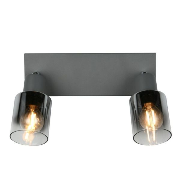 Barrette de Plafond Orientable 2 Spots CADIZ Abat-jour Fumé 2xE14 | LéonLeds