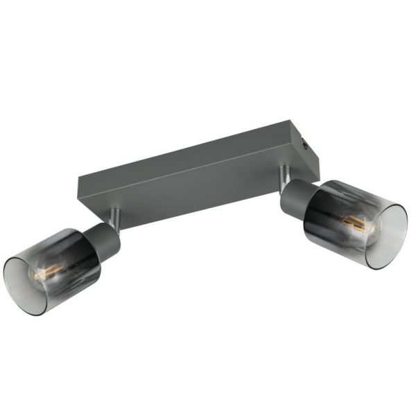 Barrette de Plafond Orientable 2 Spots CADIZ Abat-jour Fumé 2xE14 | LéonLeds