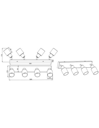 Regleta de Techo 4 Focos Orientables CADIZ Pantalla Ahumada 4xE14 | LeonLeds