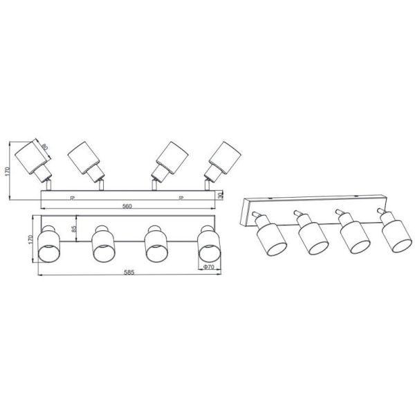 Bande de Plafond 4 Spots Orientables CADIZ Écran Fumé 4xE14 | LéonLeds