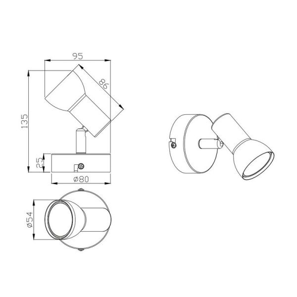 Aplique de Pared o Techo Estilo Foco CANTAR Blanco | LeonLeds