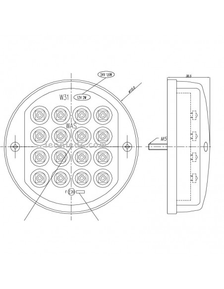Farol de Neblina LED Abajur Transparente Redondo 24V por Was Barato | leonleds