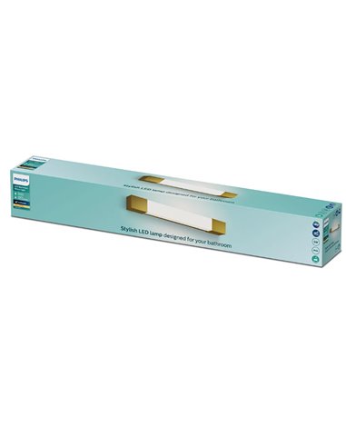 Aplique LED mural ROVER cuadrado para espejos de baño, dorado 2700K 44,4cm/62,8cm de largo - ClickFix - Estanco al agua