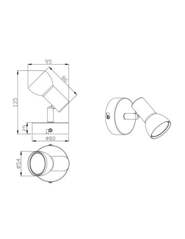 Aplique de Pared o Techo Estilo Foco CANTAR Negro | LeonLeds