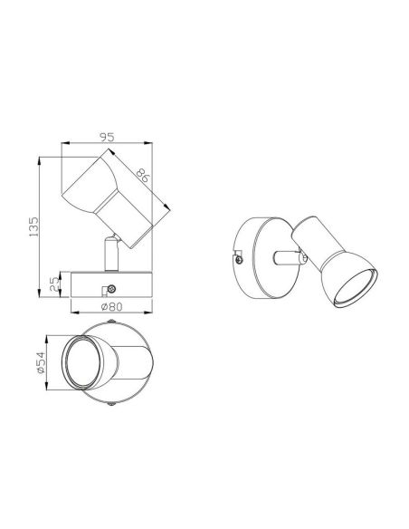 Aplique de Pared o Techo Estilo Foco CANTAR Negro | LeonLeds