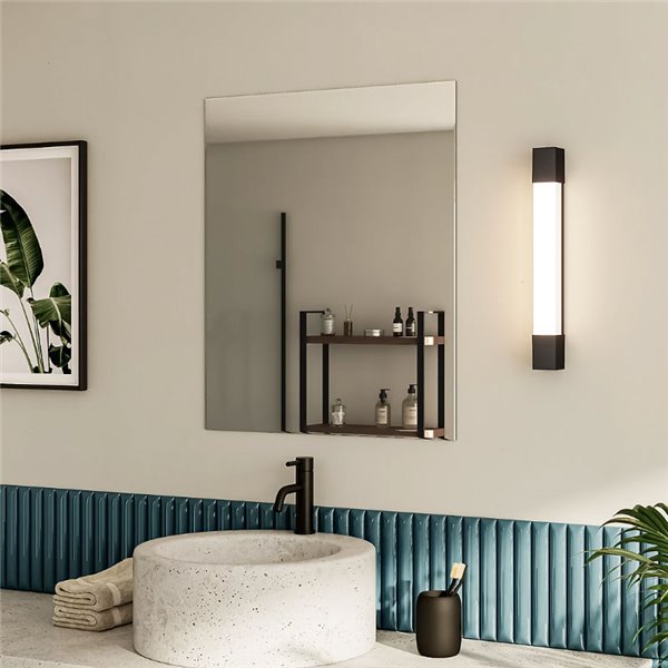 Applique murale LED carrée ROVER pour miroir de salle de bain, noire 2700K 44,4cm/62,8cm de long - ClickFix - Étanche