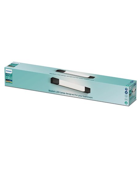 Applique murale LED carrée ROVER pour miroir de salle de bain, noire 2700K 44,4cm/62,8cm de long - ClickFix - Étanche