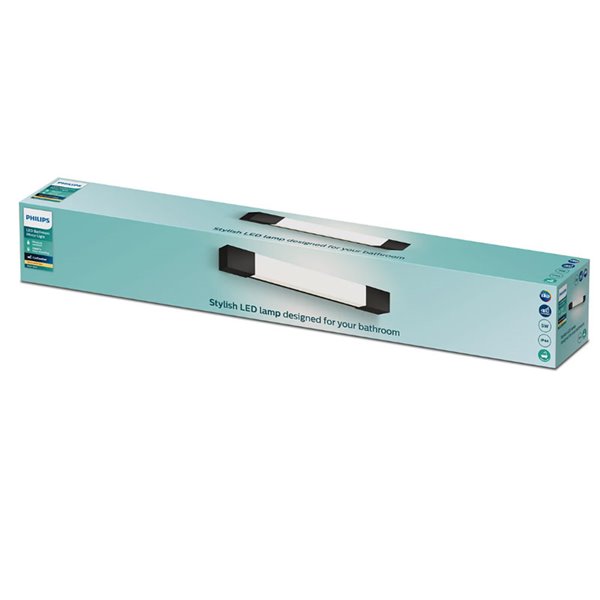 Applique murale LED carrée ROVER pour miroir de salle de bain, noire 2700K 44,4cm/62,8cm de long - ClickFix - Étanche