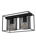 Plafón de techo de acero negro industrial CATTERICK con 2 pantallas cilindricas 2xE27