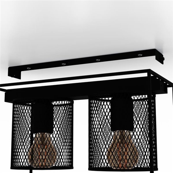 Plafonnier industriel CATERICK en acier noir avec 2 abat-jour cylindriques 2xE27