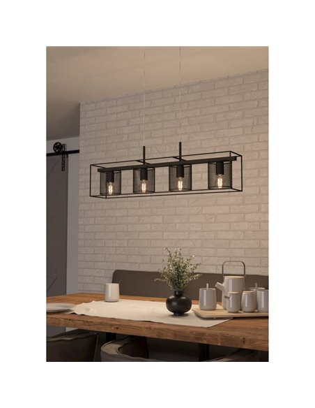 Candeeiro suspenso CATTERICK com 4 abajures de fio preto, 4xE27 (não incl.)