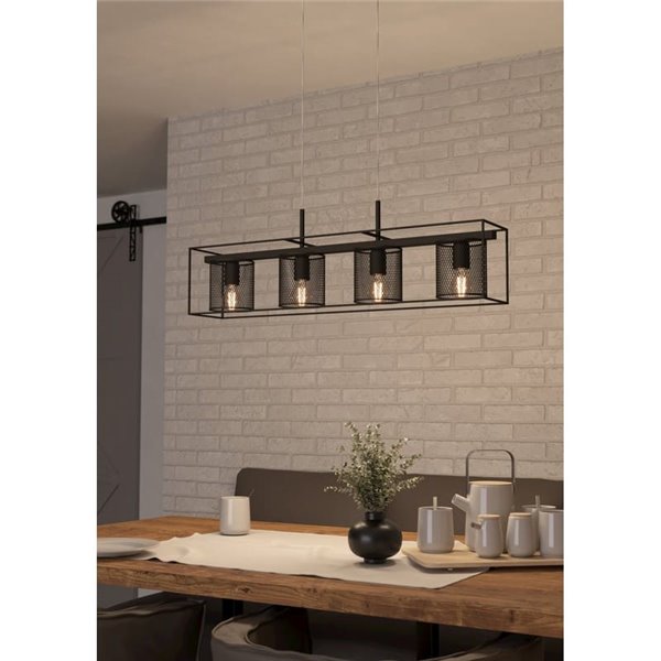 Lámpara colgante CATTERICK con 4 Pantallas de Alambre Negro, 4xE27 (No Incl.)