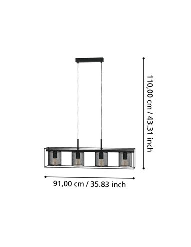 Candeeiro suspenso CATTERICK com 4 abajures de fio preto, 4xE27 (não incl.)
