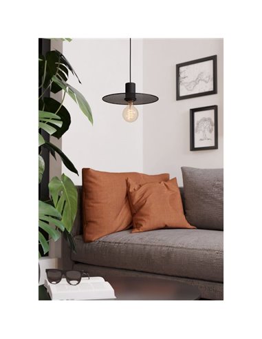 Lámpara colgante con pantalla de rejilla negra IKESTON, industrial E27