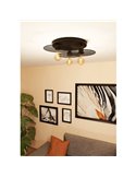 Plafonnier pour 3 ampoules E27 IKESTON, avec abat-jour ronds à grille noire