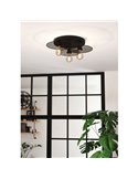 Plafonnier pour 3 ampoules E27 IKESTON, avec abat-jour ronds à grille noire