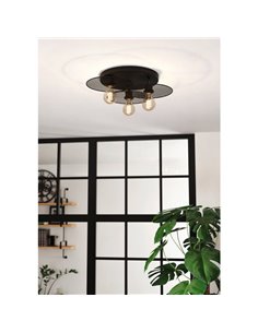 Plafonnier pour 3 ampoules E27 IKESTON, avec abat-jour ronds à grille noire 2