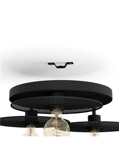 Plafonnier pour 3 ampoules E27 IKESTON, avec abat-jour ronds à grille noire