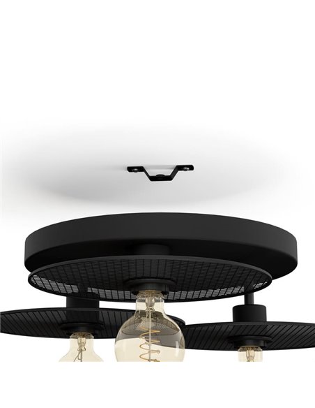 Plafonnier pour 3 ampoules E27 IKESTON, avec abat-jour ronds à grille noire
