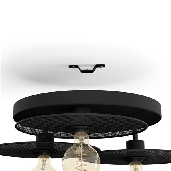 Plafonnier pour 3 ampoules E27 IKESTON, avec abat-jour ronds à grille noire