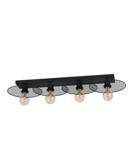 Plafón rectangular de 95cm IKESTON, con 4 pantallas de rejilla negra 4xE27
