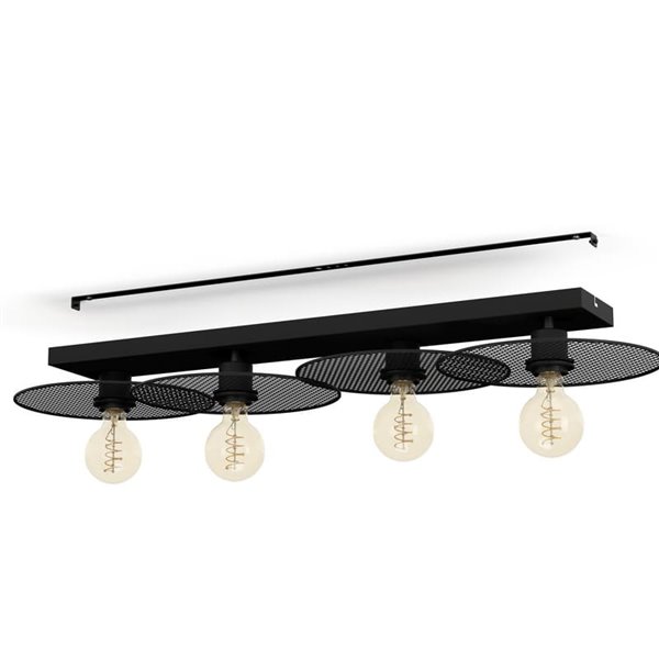 Plafón rectangular de 95cm IKESTON, con 4 pantallas de rejilla negra 4xE27