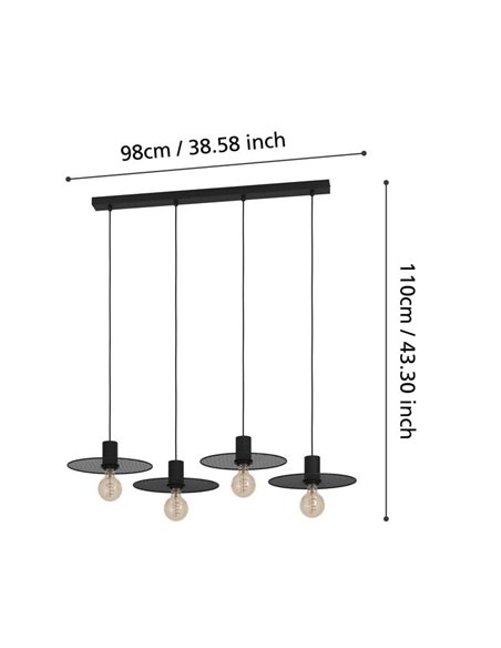 Lampe à suspension avec 4 abat-jour ronds en maille noire IKESTON, 4xE27