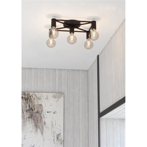 Lámpara de techo SPEKE con 5 portalámparas E27, alambre rectangular negro, 41,5 cm