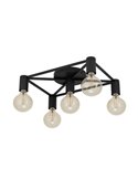 Candeeiro de teto SPEKE com 5 casquilhos E27, fio retangular preto, 41,5 cm