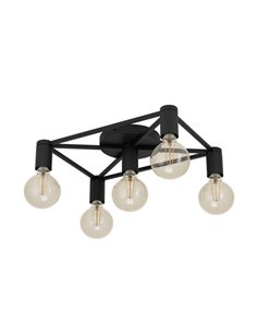 Lámpara de techo SPEKE con 5 portalámparas E27, alambre rectangular negro, 41,5 cm