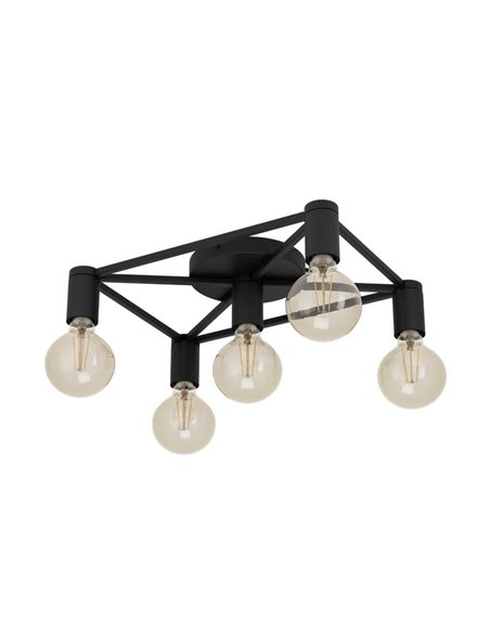 Lámpara de techo SPEKE con 5 portalámparas E27, alambre rectangular negro, 41,5 cm