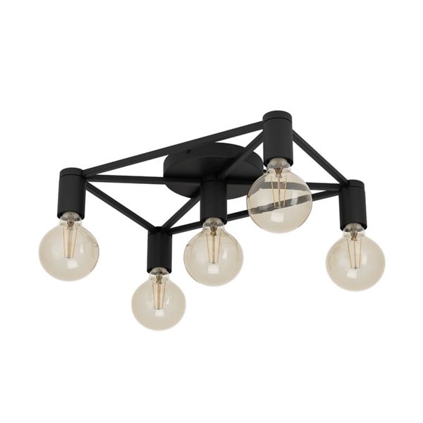 Lámpara de techo SPEKE con 5 portalámparas E27, alambre rectangular negro, 41,5 cm