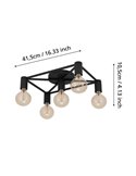 Lámpara de techo SPEKE con 5 portalámparas E27, alambre rectangular negro, 41,5 cm