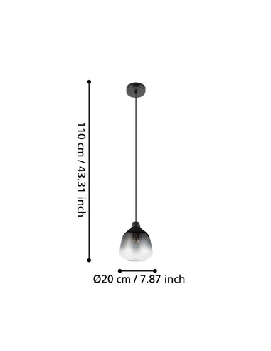 SEDBERGH Luminária pendente com abajur de vidro gradiente preto-cinza transparente E27