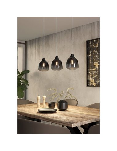 Candeeiro suspenso SEDBERGH com 3 abajures de vidro gradiente preto-cinza-transparente 3xE27
