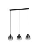 Candeeiro suspenso SEDBERGH com 3 abajures de vidro gradiente preto-cinza-transparente 3xE27