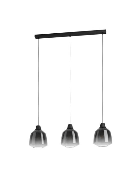Suspension SEDBERGH avec 3 abat-jour en verre dégradé noir-gris-transparent 3xE27