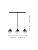 Suspension SEDBERGH avec 3 abat-jour en verre dégradé noir-gris-transparent 3xE27