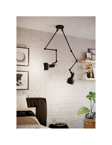 Luminária pendente com 2 cabeças flexográficas articuladas e ajustáveis, preta TAKELEY, 2xE27