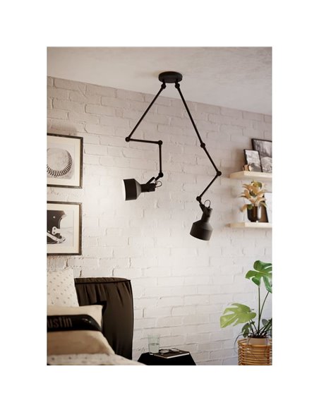 Lámpara colgante con 2 cabezales tipo flexo articulado y orientable negro TAKELEY, 2xE27