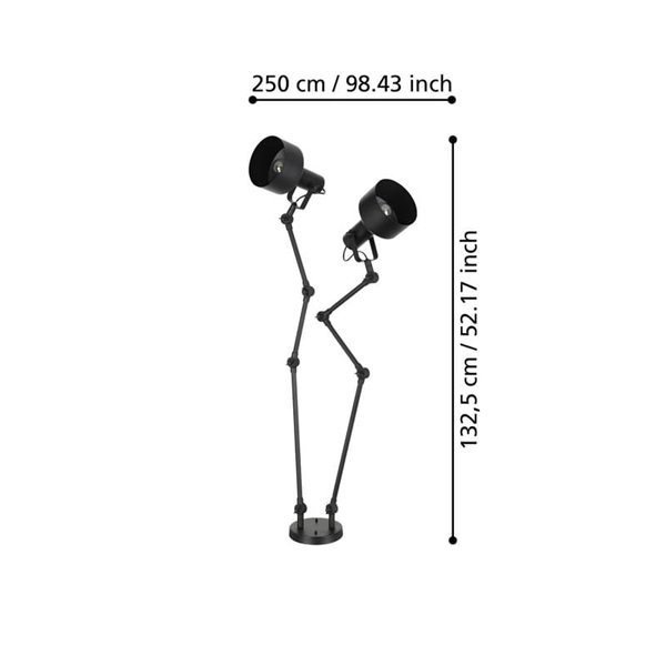 Lámpara colgante con 2 cabezales tipo flexo articulado y orientable negro TAKELEY, 2xE27