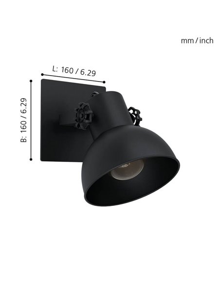 Aplique de pared con cabezal orientable BARNSTAPLE 1, negro E27