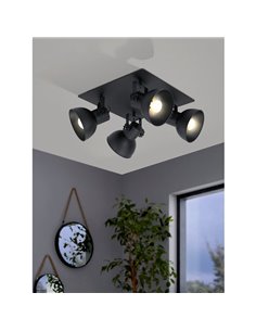 Plafón cuadrado con 4 cabezales móviles de estilo industrial BARNSTAPLE 1, negro E27 2