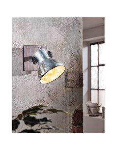 Aplique de pared BARNSTAPLE estilo industrial de madera y zinc, E27 2