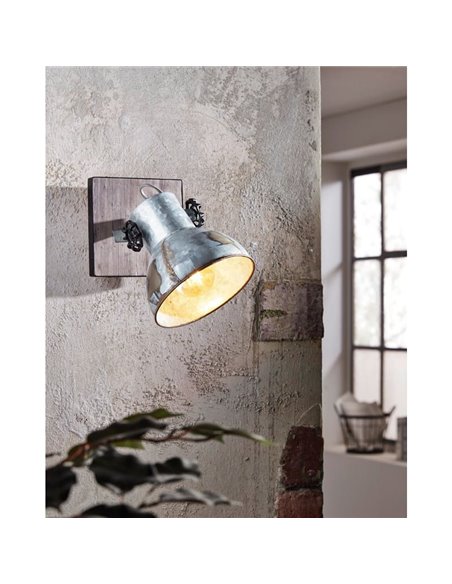 Aplique de pared BARNSTAPLE estilo industrial de madera y zinc, E27